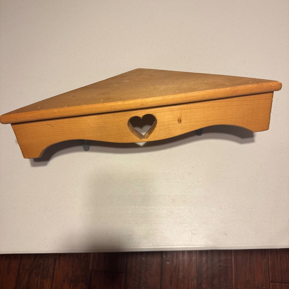 Vintage Country Cottage Core Heart Cutout Corner Shelf Wood‎ Wall Hanging 20"